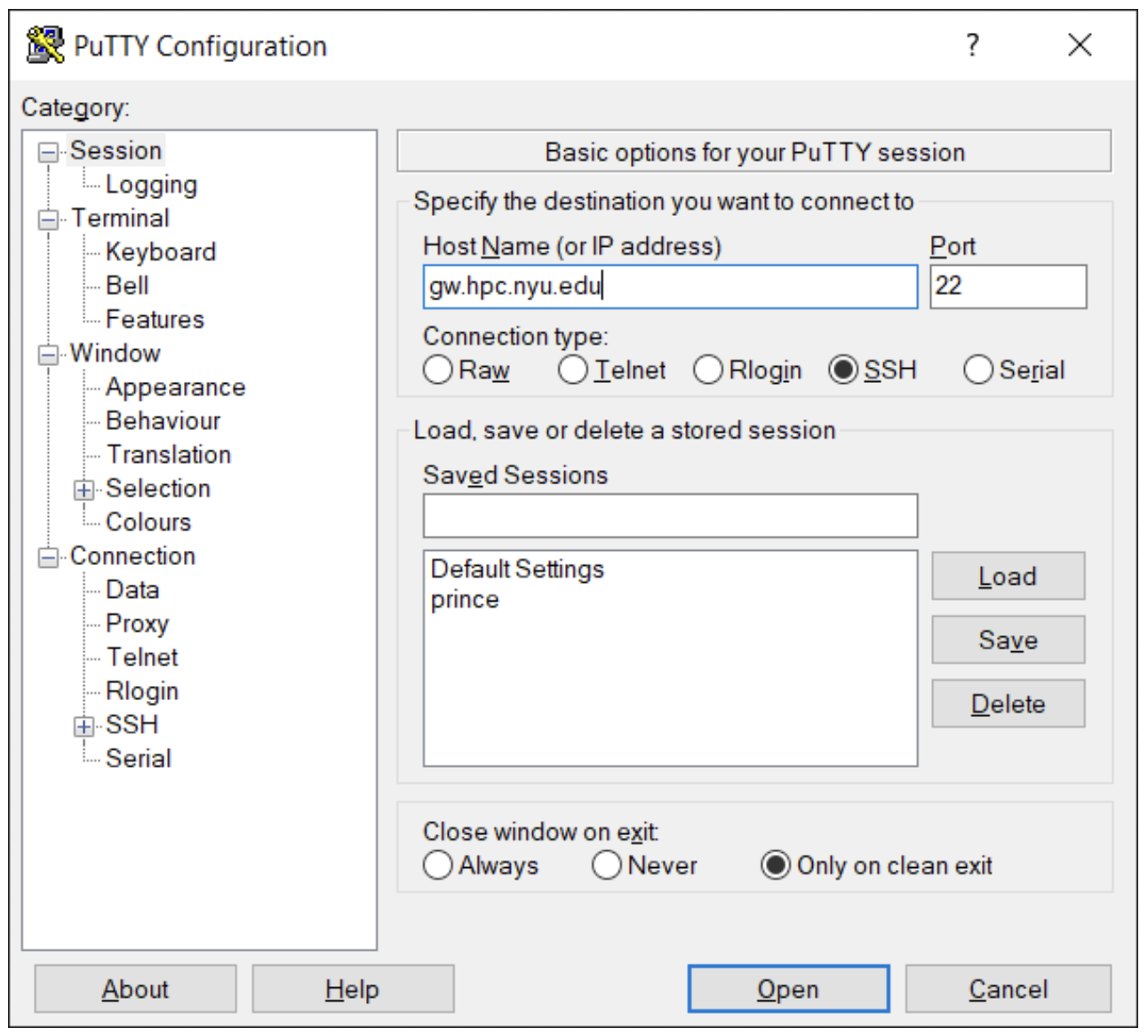 PuTTy Configuration